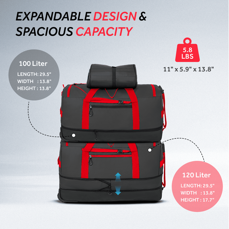30in Rolling Duffle Bag Expandable 100-120L Waterproof Heavy Duty Travel2