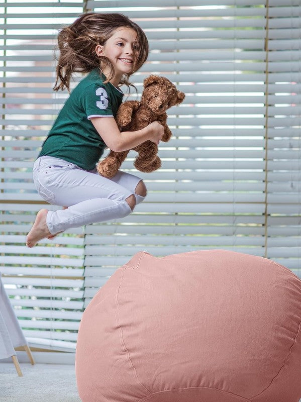 Kids Stuffed Animal Storage Bean Bag Cover XL Cotton Canvas Solid Pink4