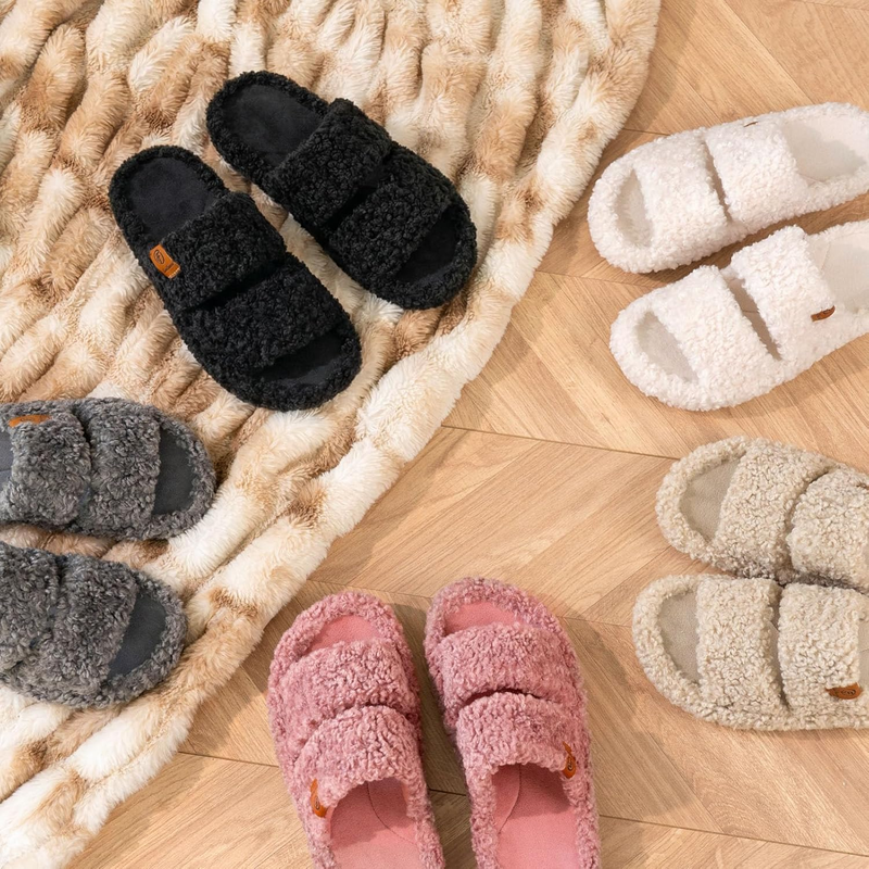 Womens Fuzzy Open Toe Slippers Soft Comfy Memory Foam Indoor House Shoes5