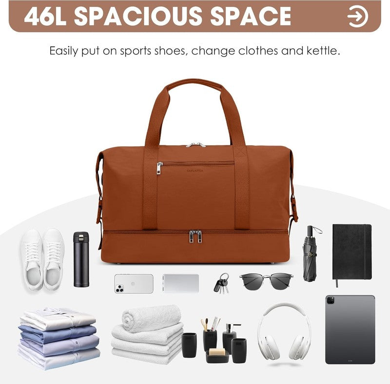21in Women Weekender Duffle Bag 2Pc Canvas Leather Carry On Shoe Compartment5