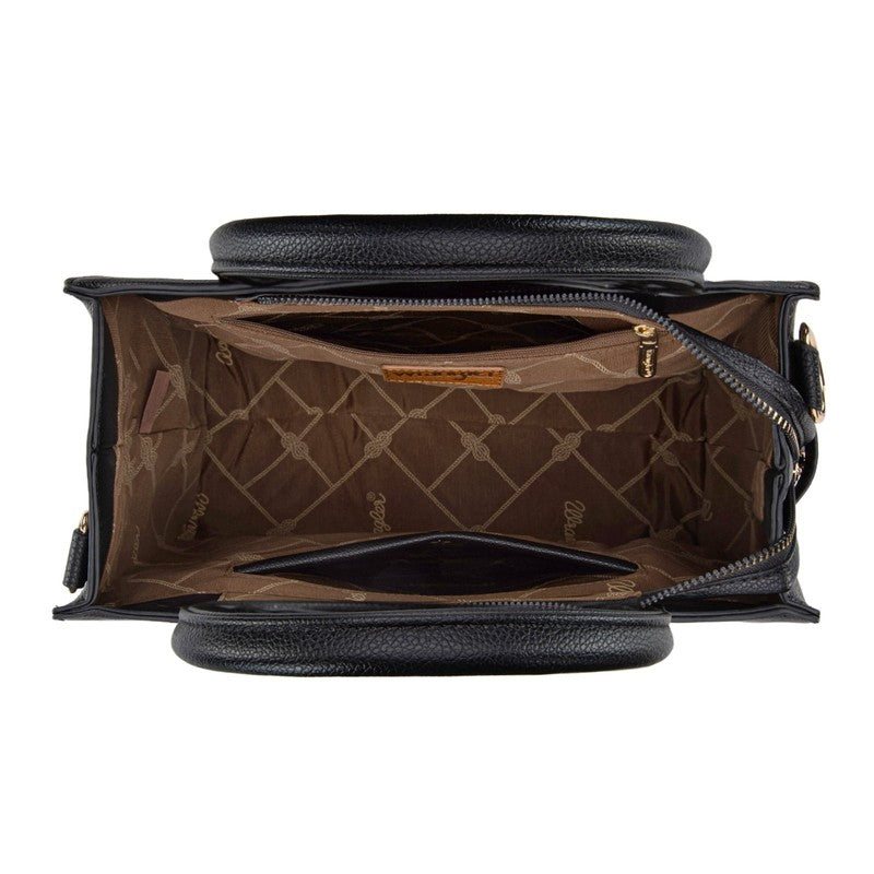 Wrangler 3Pc Handbag Set Tote Crossbody Purse Wallet Black Brown2