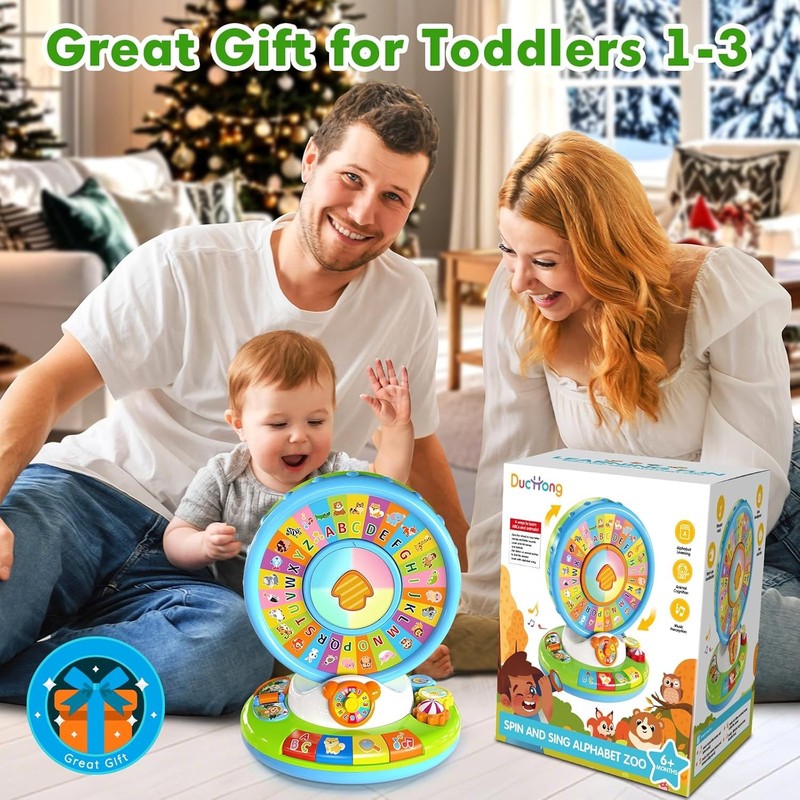 Learning Toy for Kids 1 2 3 Year Old Boys Girls, Spin and Sing Alphabet Zoo with6
