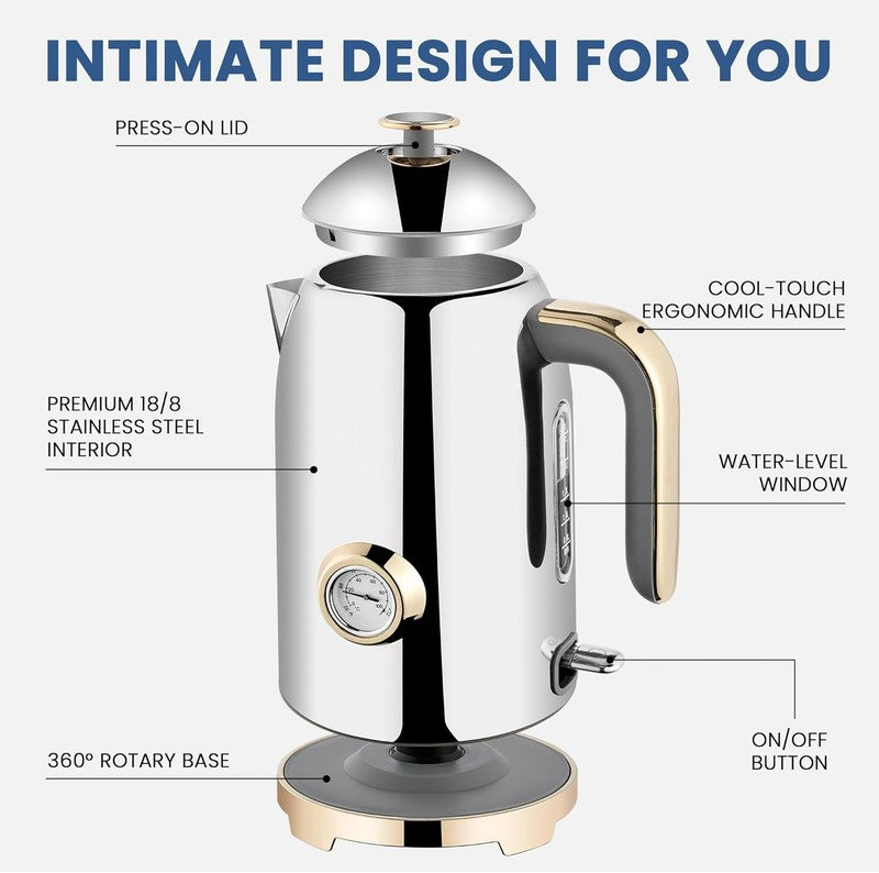 Electric Kettle 57Oz 1500W Stainless Steel Fast Boil w/ Thermometer Silver1