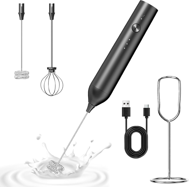 Kitchen Milk Frother Handheld with Stand, 3 Speeds Adjustable Mixer Electric Han0