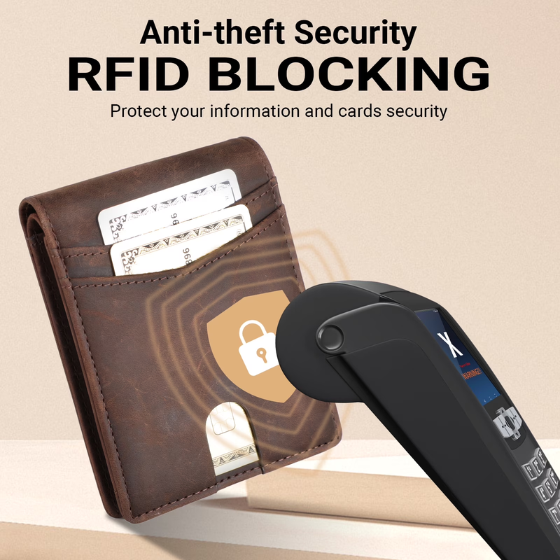 Men's Slim Leather RFID Blocking Bifold Wallet 15 Card Holder 2 ID Windows5