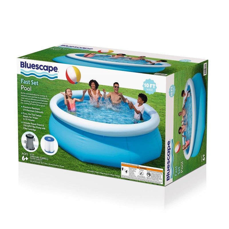 Fast Set 10’ X 30” round Inflatable Soft Sided above Ground Pool Set9