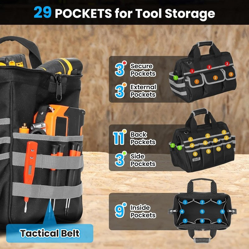 17" Heavy Duty Tool Bag Multi-Pocket Waterproof Portable Organizer Black-Grey1
