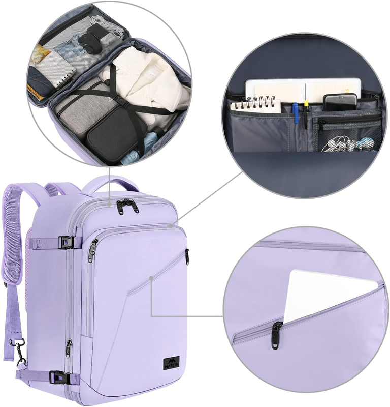 Women 40L Travel Backpack Carry On Expandable Airline Approved Bag6
