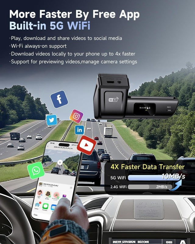 4K+1080P Dual Dash Cam Front Rear w/ 64GB Card 5G WiFi App Night Vision8