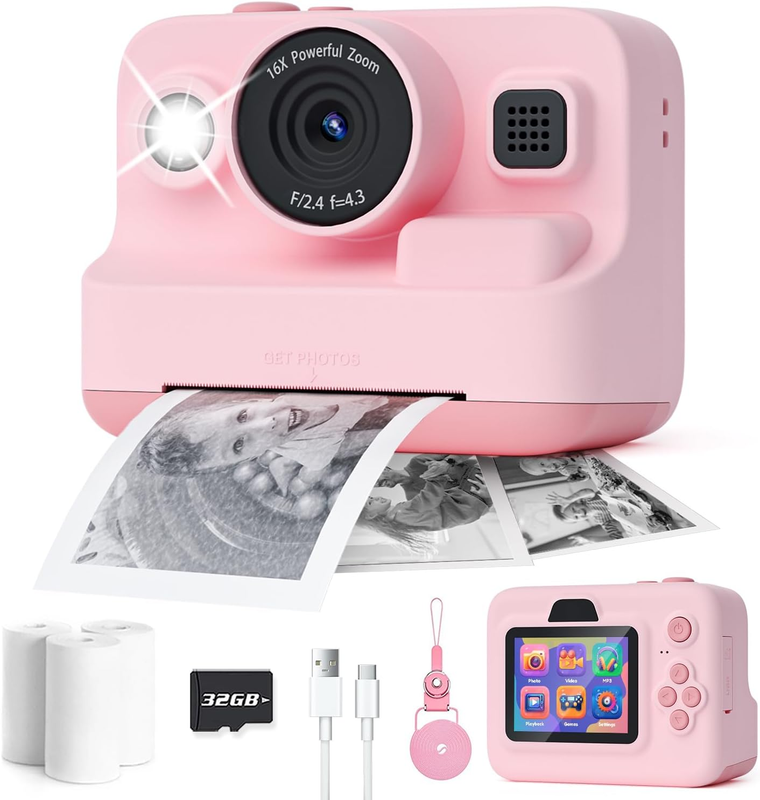 Kids Camera Instant Print,1080P Kids Instant Cameras That Print Photos,Christmas0