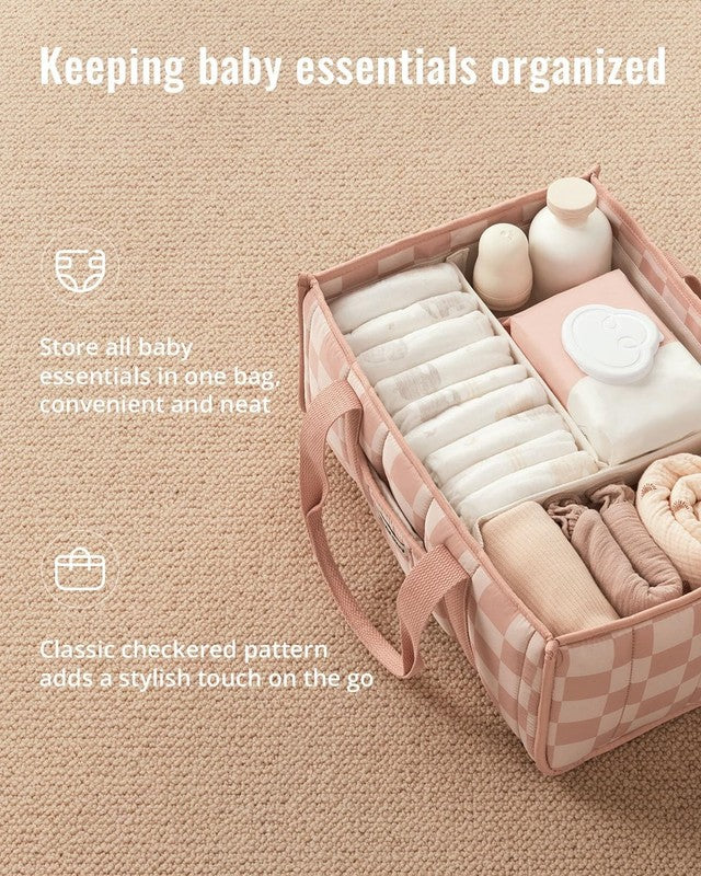 Checkered Diaper Caddy Organizer Nursery Storage Basket Pink Baby1