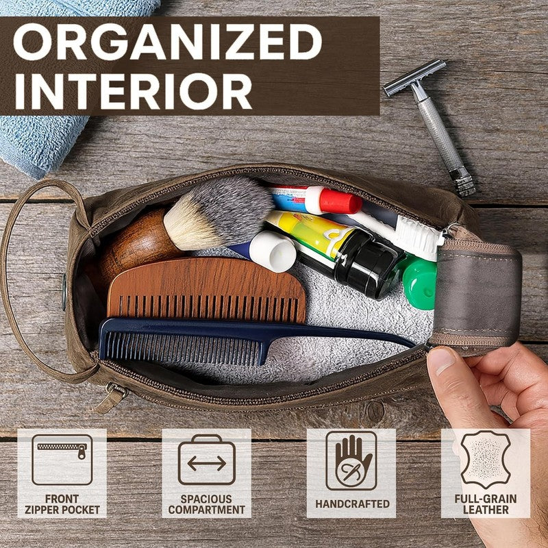 Leather Toiletry Bag Dopp Kit Travel Organizer Makeup Shaving Case3