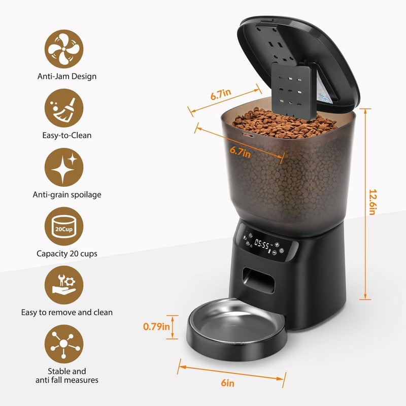 Automatic Cat Feeder with Stainless Steel Bowl, Food Dispenser 6 Meals Daily6