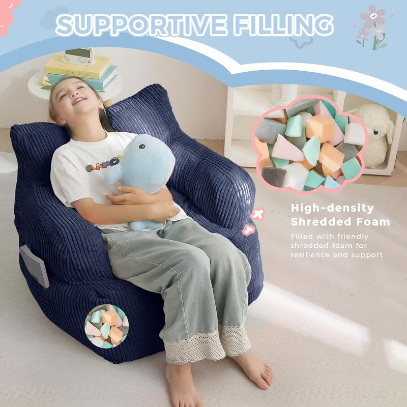 Kids Bean Bag Chair Toddler Sofa w Filler Cozy Pocket Floor Chair Navy6