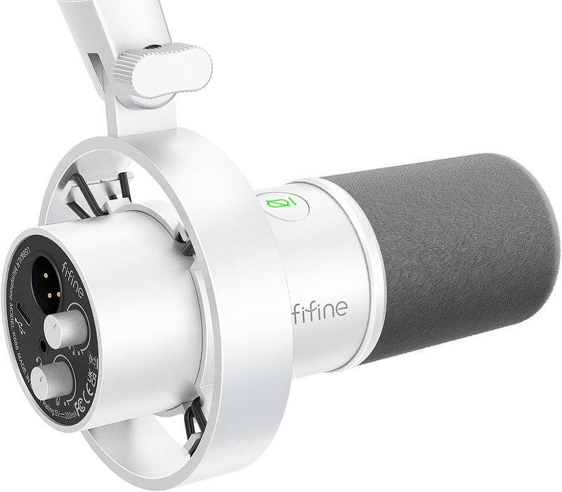 Dynamic Podcast Microphone XLR/USB with Mute Gain & Headphone Monitoring White0