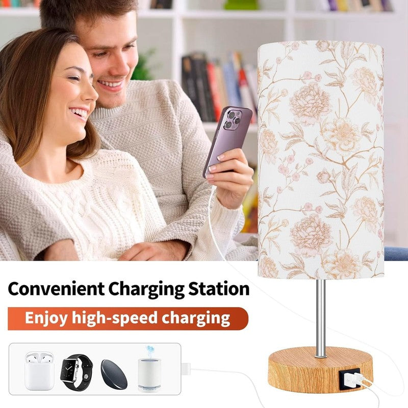 15" Touch Control Table Lamp w/ Dual USB Floral Print 3 Way Dimmable Bedside4
