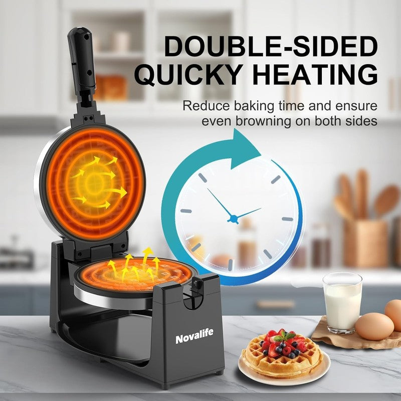 Rotating Belgian Waffle Maker 180° Flip Nonstick Iron Adjustable Browning Steel2