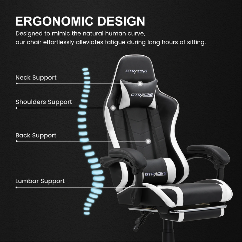 Ergonomic Gaming Office Chair GTWD 200 Adjustable Pillows Footrest White5