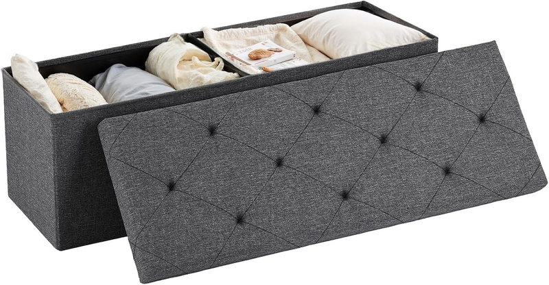 43In Foldable Storage Ottoman Bench, Large Chest Footrest Seat 350Lbs, Grey7