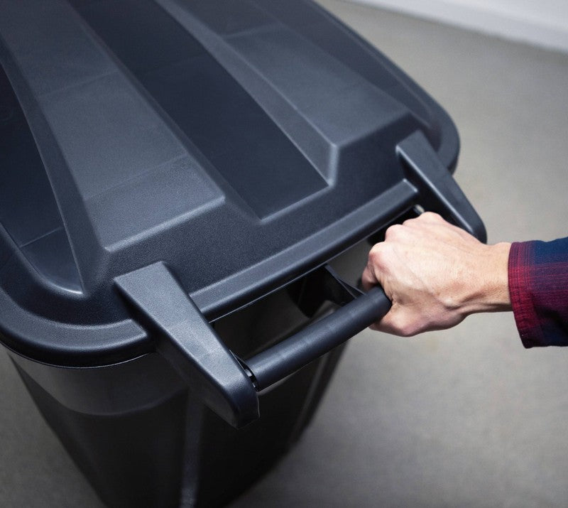 32 Gallon Wheeled Heavy Duty Plastic Garbage Can, Attached Lid, Black4