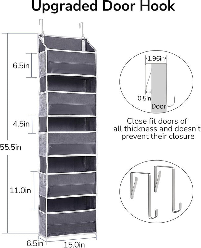 1 Pack over Door Organizer with 5 Large Pockets 10 Mesh Side Pockets, 44 Lbs Wei4