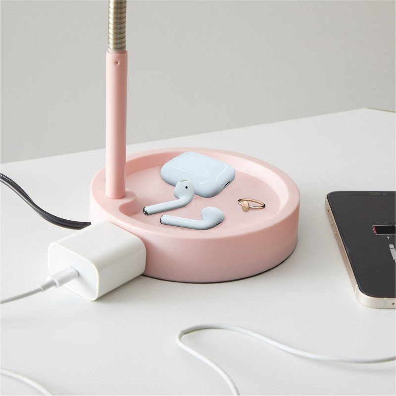 Modern LED Desk Lamp Organizer Base AC Outlet Blush Pink5