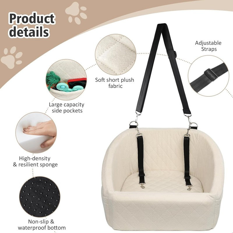 Dog Car Seat Small/Medium Dogs under 30lbs Washable Booster w/ Pockets White2