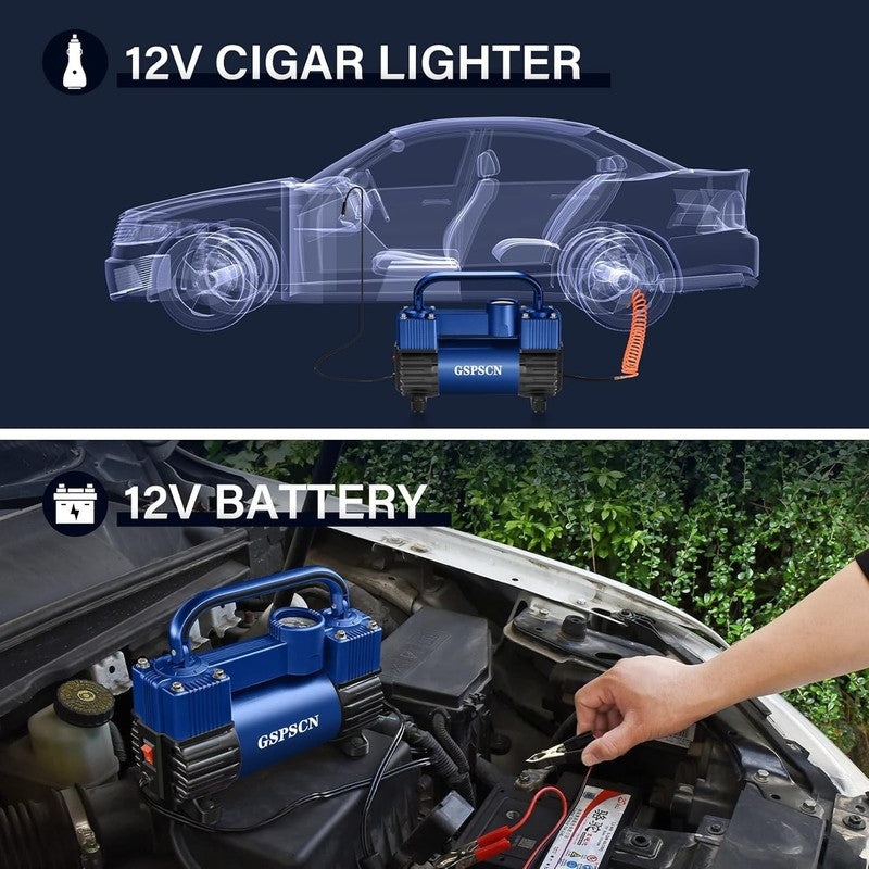 Blue Heavy Duty Tire Inflator 150PSI | 12V Metal Air Pump w/Bag & Adapter4