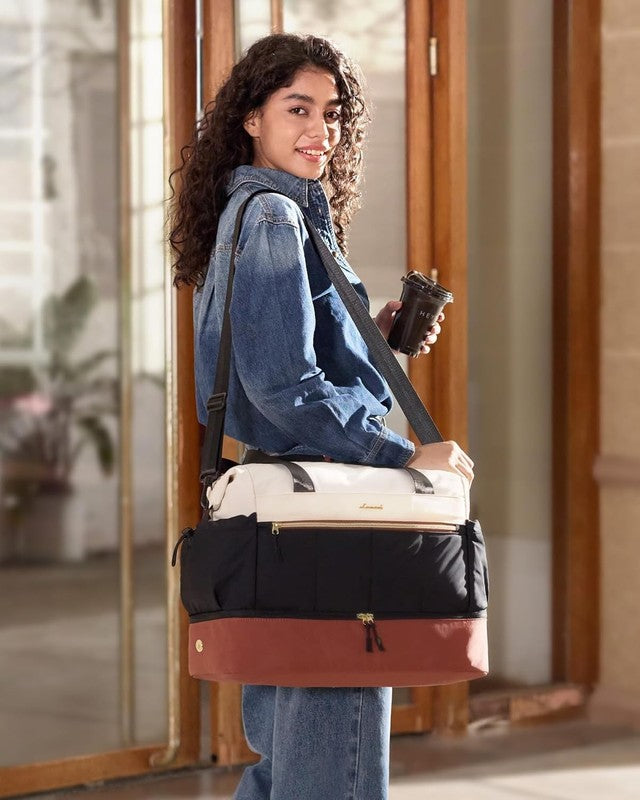 Travel Duffel Bag Women Weekender 38L Overnight w/ Shoe & Wet Pocket 2Pc1