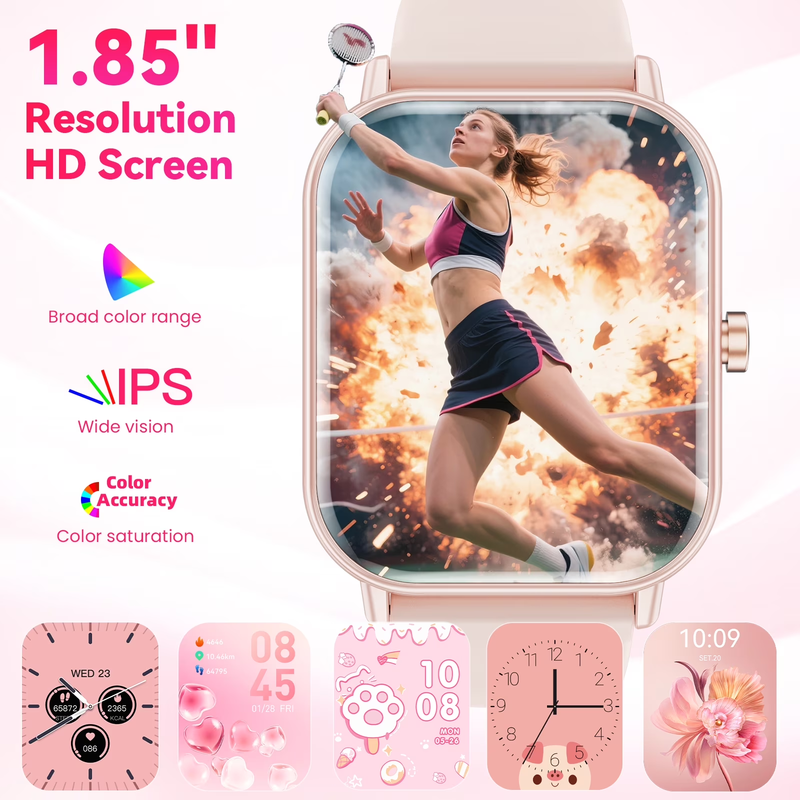 1.85" Smart Watch Android iPhone Call Fitness Tracker IP68 Pink1