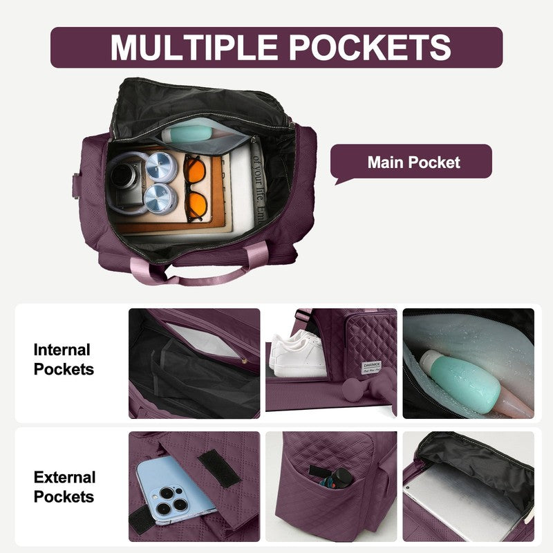 Waterproof Weekender Gym Duffel Bag Shoe Compartment Rose2