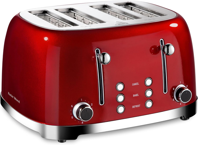 Retro 4 Slice Toaster Red ST033 - Wide Slots, Bagel, Defrost, 6 Shade Crumb Tray8