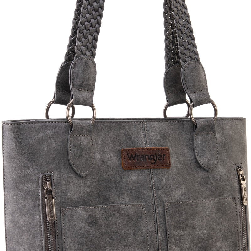 Wrangler Distressed Tote Bag Women Western Purse Multi Pocket Shoulder Bag Grey4