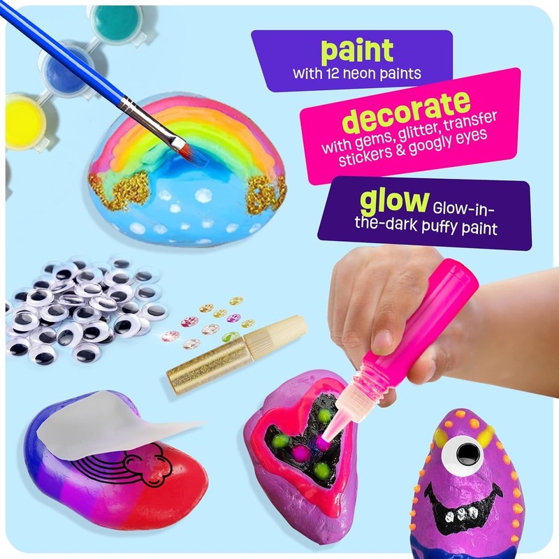 Kids Rock Painting Kit - Glow in the Dark - Christmas Gifts Arts & Crafts for Bo5