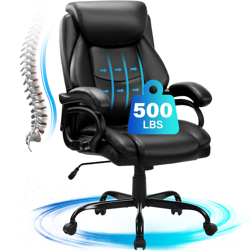 Big & Tall Ergonomic Office Chair 500LBS High Back Leather Adjustable Black NEW9
