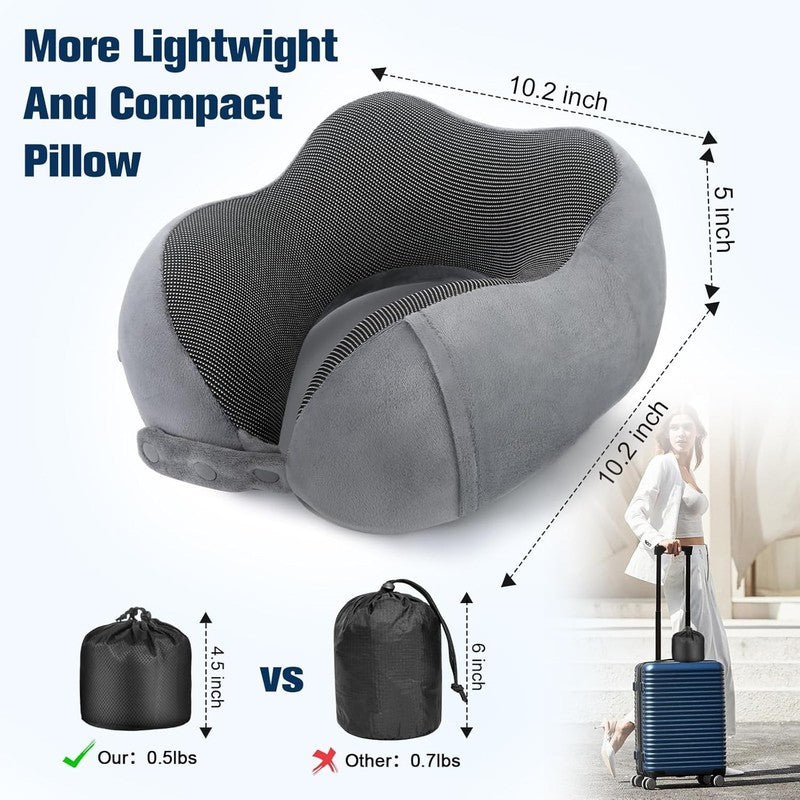 Memory Foam Travel Neck Pillow Adjustable w/ Eye Mask, Earplugs & Carry Bag2