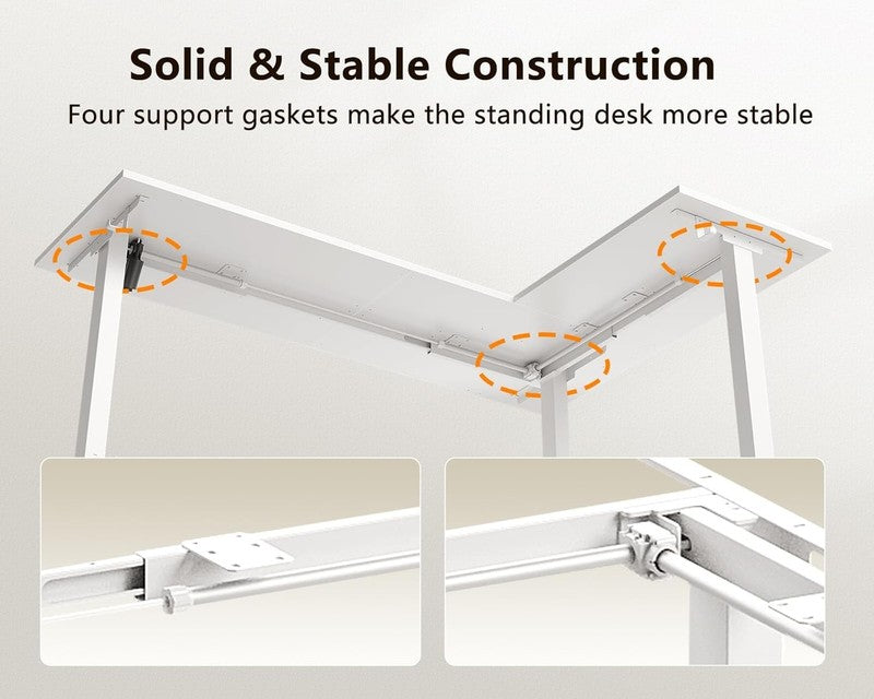 63” Reversible Electric L-Shaped Standing Desk Height Adjustable Corner White6