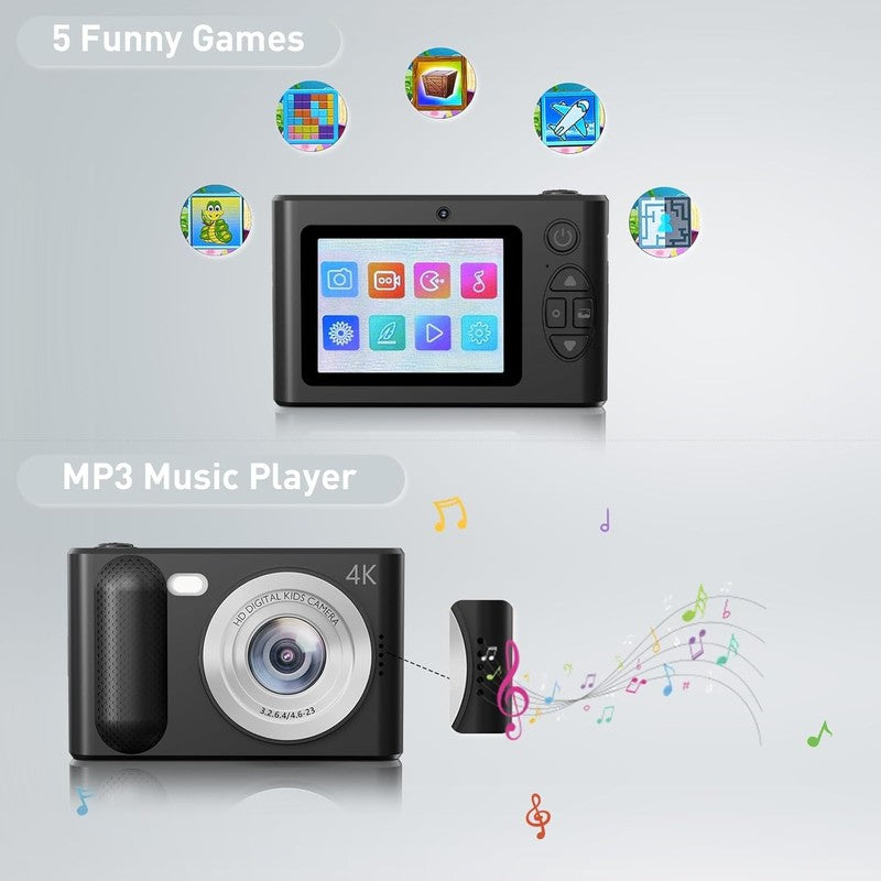 48MP Kids Digital Camera 1080P Dual Lens w/ 32GB Card – Black Gift5