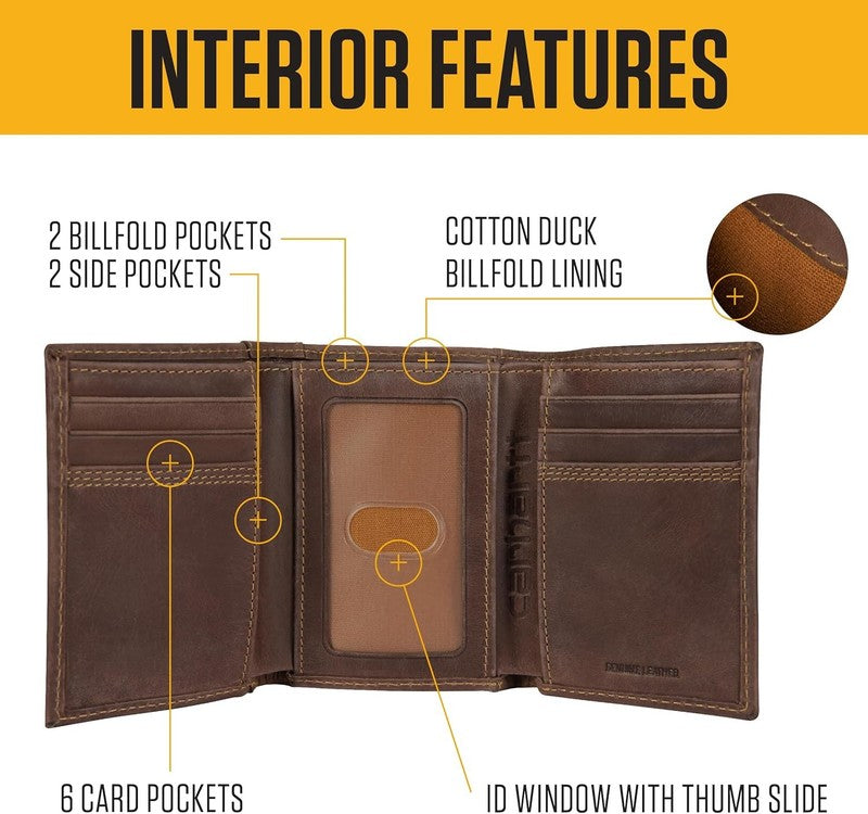 Men Rugged Leather Trifold Wallet Brown Triple Stitch Multiple Styles1