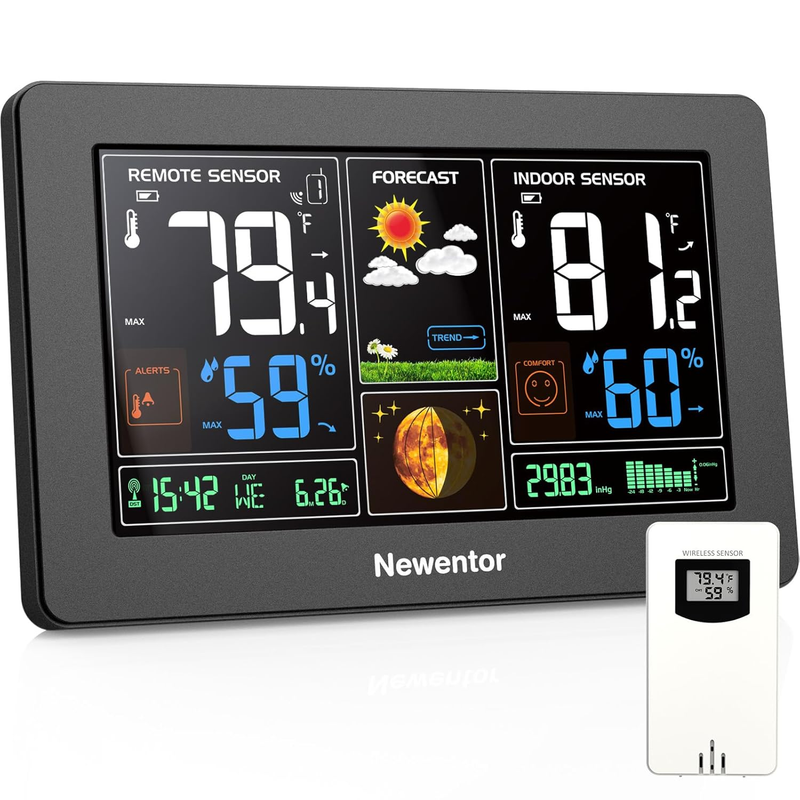 Weather Station Wireless Indoor Outdoor Thermometer, Color Display Digital Weath10