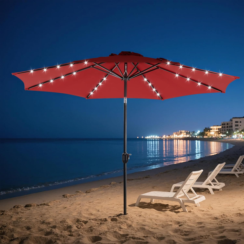 Outdoor 10FT Umbrella 32 LED Solar Light UV Resistant Tilt Market Umbrella1