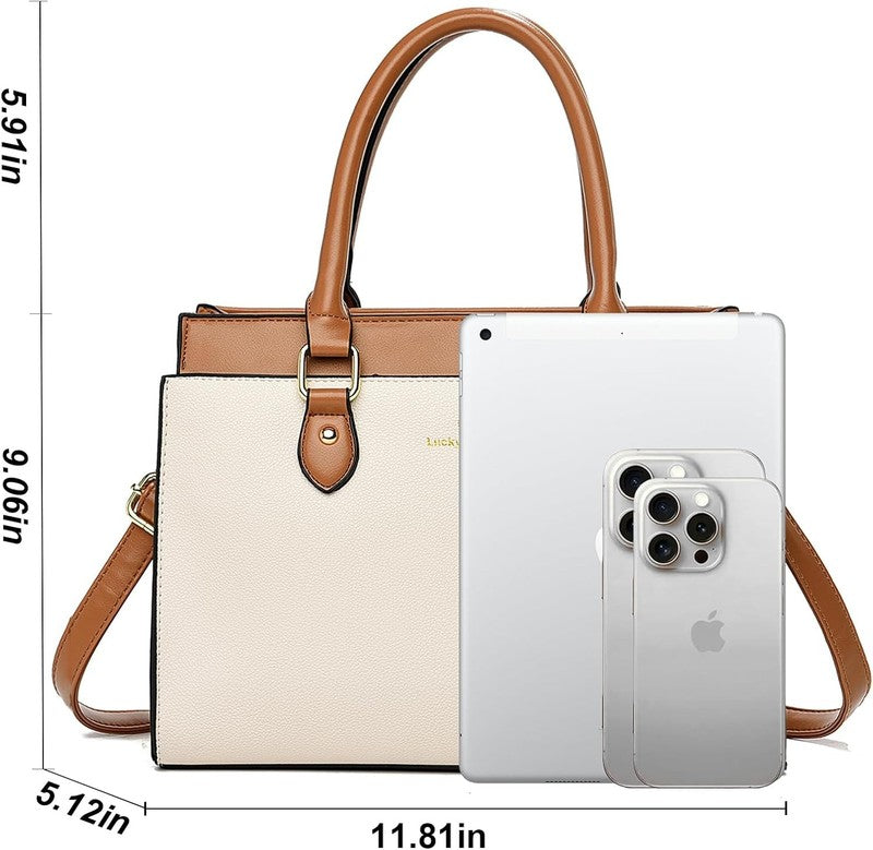 Women Handbags Purses Leather Dual-Tone Tote Shoulder Top Handle Satchel Bag4