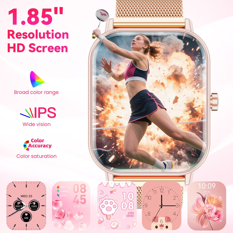 1.85" Smart Watch Android iPhone Call Fitness Tracker IP68 Milanese Band5