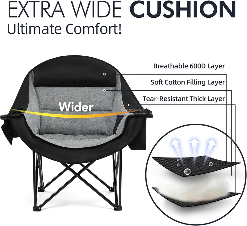 Oversized Camping Chair 2PK Heavy Duty Padded XL Folding Lawn Chair w/ CupHolder2