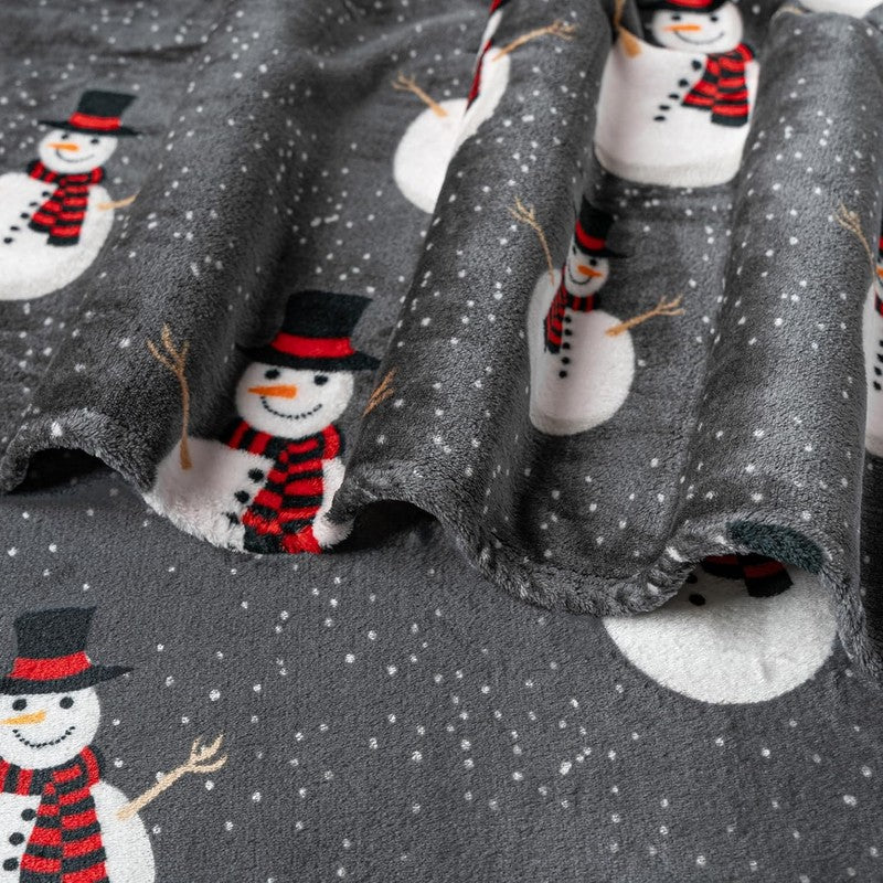 Christmas Throw Blanket Grey Snowman Fleece Soft Warm Plush 50"x60"4