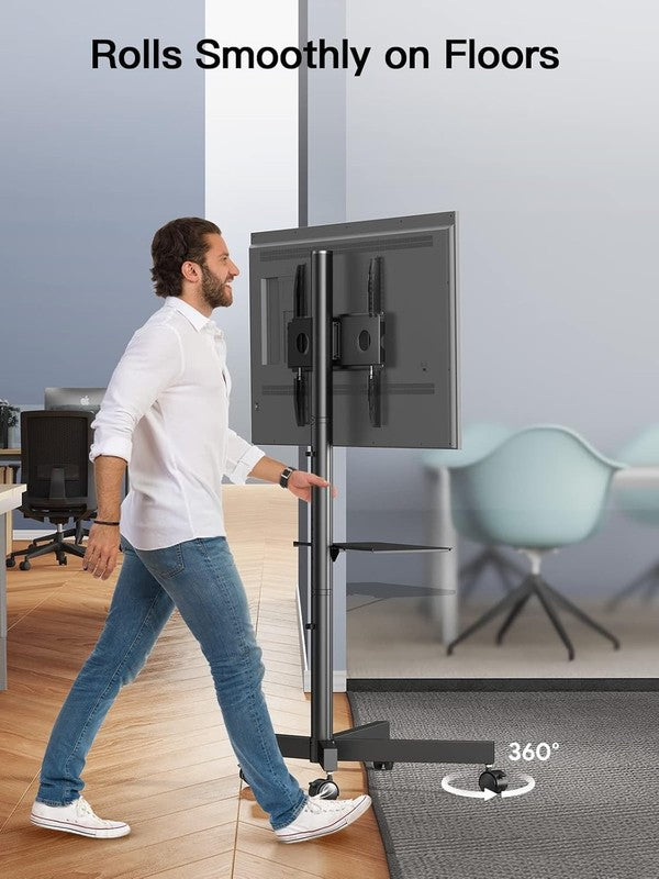 Rolling TV Stand with Wheels for 23–60" TVs, Mobile Cart with Shelf, 55 lbs3