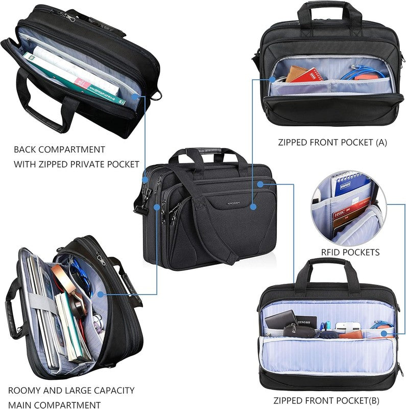 17.3" Laptop Bag Premium Expandable Water-Repellent Briefcase Shoulder Bag Black5