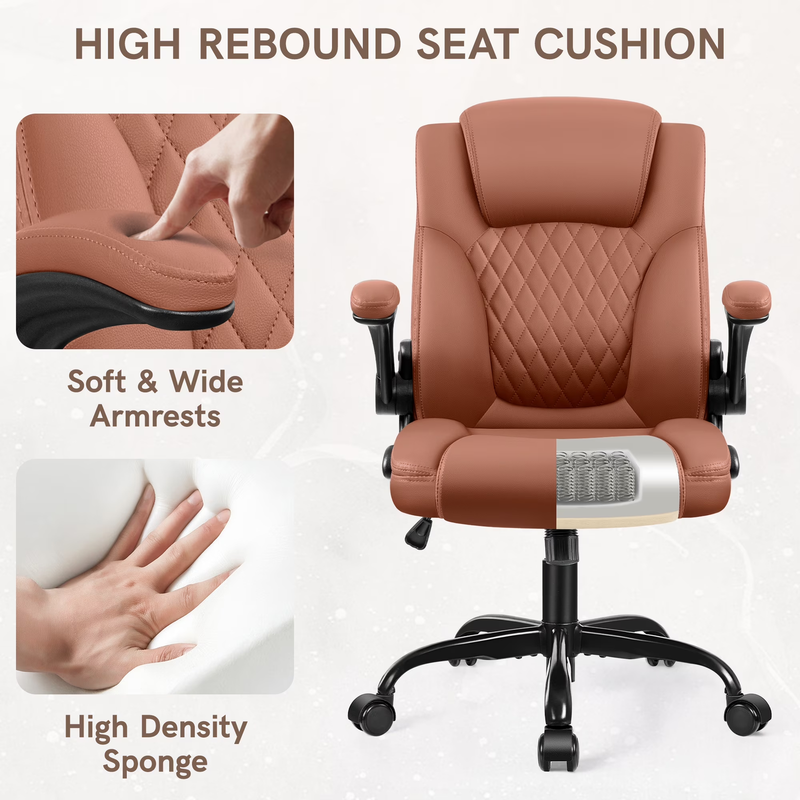 Big & Tall Executive Leather Chair Wide Seat Lumbar Support Brown3