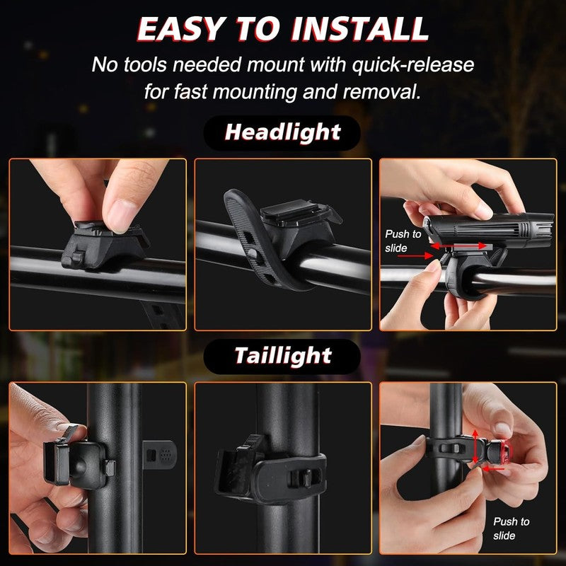 Ultra Bright USB Rechargeable Bike Light Set Front & Rear 4 Modes Easy Install8
