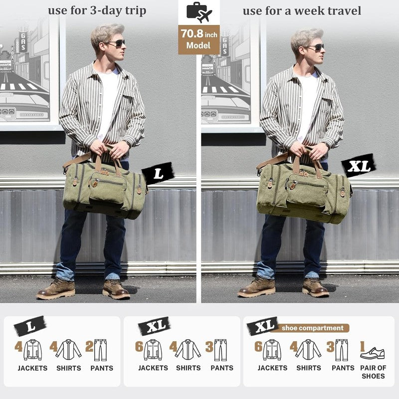 Canvas Duffle Bag for Travel 60L Duffel Overnight Weekender Bag (Army Green)5